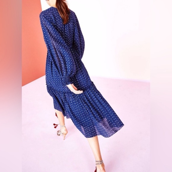 Ulla Johnson Paulette Blue Dress Cotton Size 2 Patterned Floral Ditsy Midi Dress - Picture 3 of 17